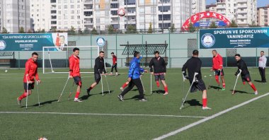 Amputee football players train at the new Şahinbey Municipality special facility, Gaziantep, Türkiye, Jan. 8, 2023. (AA Photo)