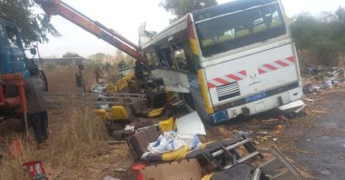 A view of the scene of a bus accident in Kaffrine, Senegal, Jan. 8, 2023. (AFP Photo)
