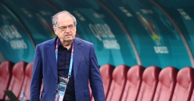 French Football Federation (FFF) President Noel Le Graet walks along the pitch at the National Arena, Bucharest, Romania, June 28, 2021. (AFP Photo)