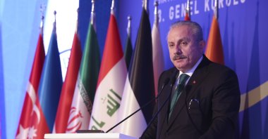 Türkiye’s Parliamentary Speaker Mustafa Şentop addresses the 13th Asian Parliamentary Assembly (APA) in the southern Antalya province, Türkiye, Jan. 9, 2023. (AA Photo)