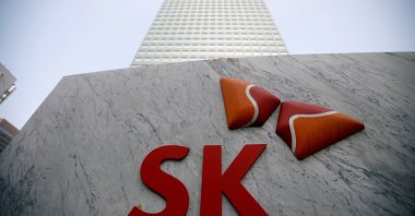 The logo of SK Innovation is seen in front of its headquarters in Seoul, South Korea, Feb. 3, 2017. (Reuters Photo)