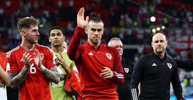 Gareth Bale (C) waves after the FIFA World Cup Qatar 2022 Wales and England match at Ahmad Bin Ali Stadium, Al Rayyan, Qatar, Nov. 30, 2022. (Reuters File Photo) 
