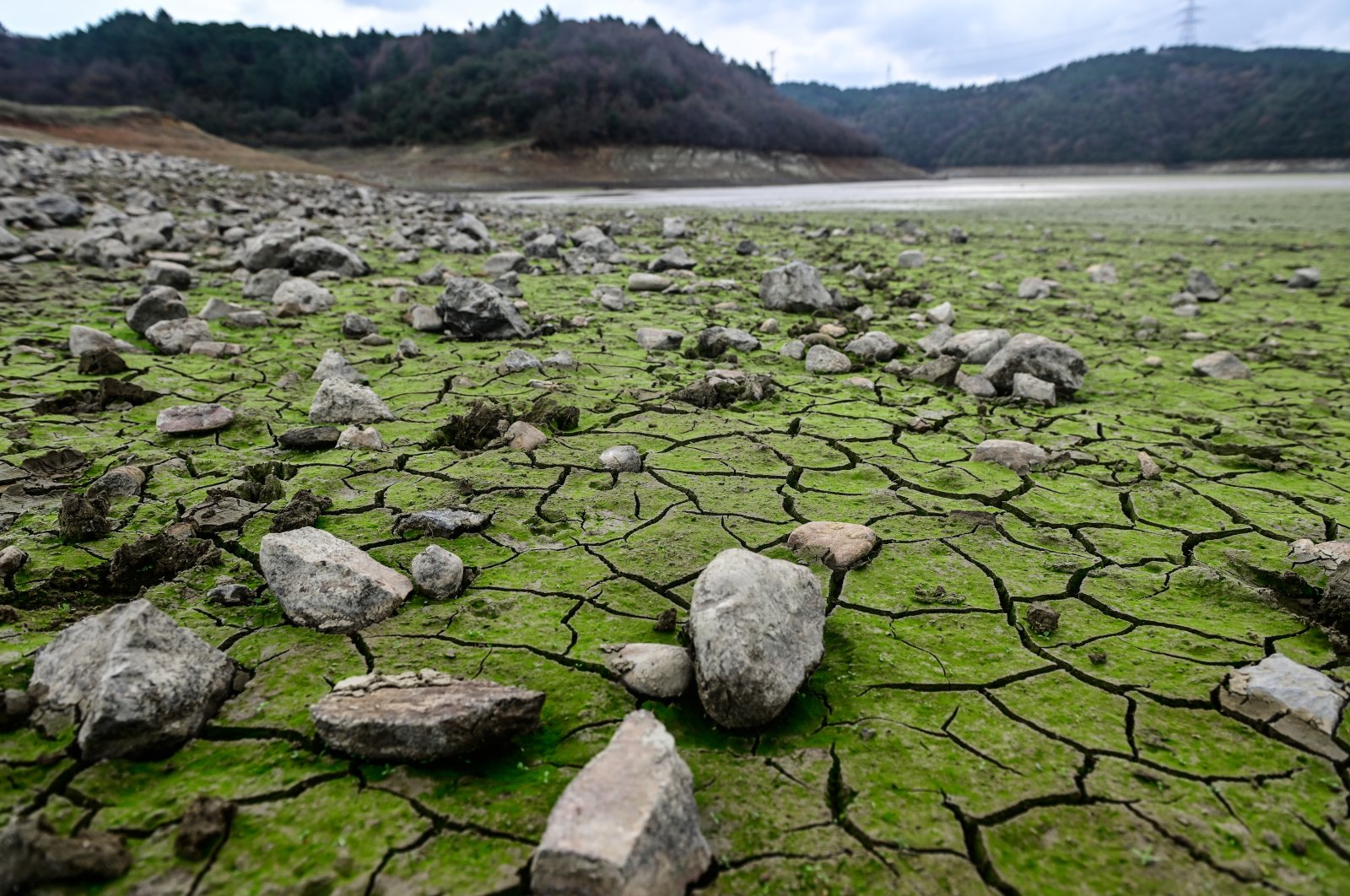 The water receded in Alibey Dam due to lack of precipitation, Istanbul, Türkiye, Nov. 28, 2022. (Getty Images Photo)