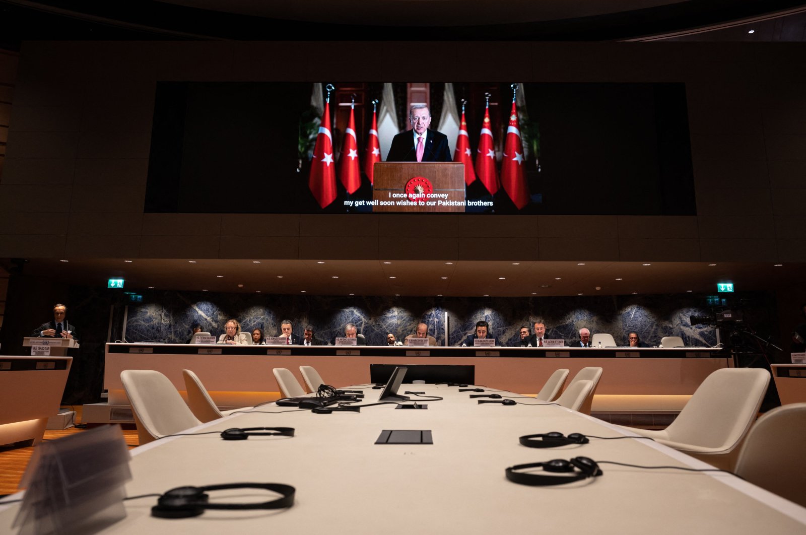 President Recep Tayyip Erdoğan delivers a speech remotely during the conference, in Geneva, Switzerland, Jan. 9, 2023. (AFP Photo)