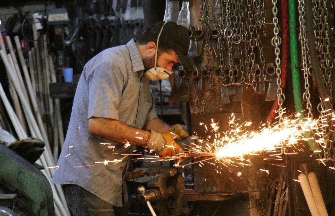 An employee working at an industrial site in Erzincan, eastern Türkiye, Jan. 10, 2023. (IHA Photo)