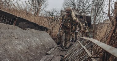 Ukrainian troops patrol near Soledar, Bakhmut, eastern Ukraine, Jan. 8, 2022. (AA Photo)