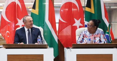 Foreign Minister Mevlüt Çavuşoğlu (L) conducts a joint press conference with South African Minister of International Relations and Cooperation Naledi Pandor (R), in Pretoria, South Africa, Jan. 10, 2023. (IHA Photo)