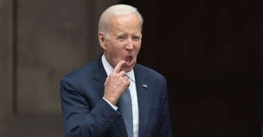 U.S. President Joe Biden gestures during a welcome ceremony at Palacio Nacional in Mexico City, Mexico, Jan. 9, 2023. (AFP Photo)
