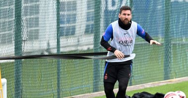 Paris Saint-Germain's Argentine forward Lionel Messi takes part in a training session at the club's "Camp des Loges" training ground in Saint-Germain-en-Laye, Paris, France, Jan. 5, 2023. (AFP Photo)