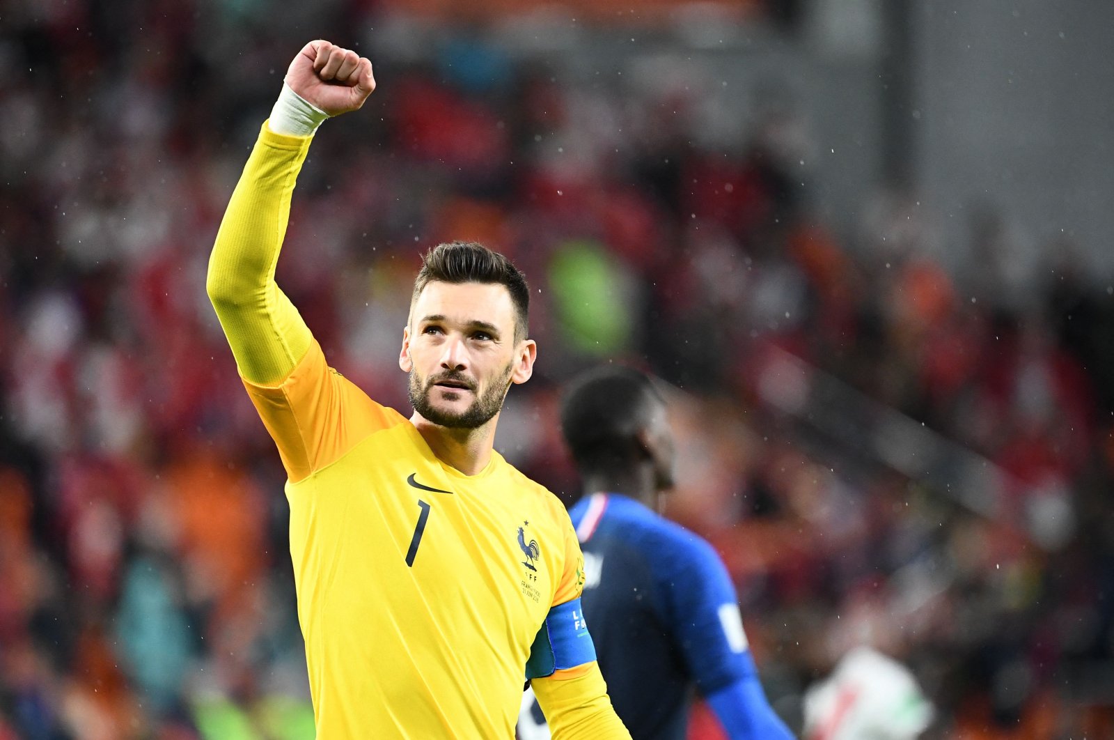France&#039;s goalkeeper Hugo Lloris gestures as he celebrates after winning prior to the Russia 2018 World Cup Group C football match between France and Peru at the Ekaterinburg Arena, Ekaterinburg, Russia, June 21, 2018. (AFP Photo)