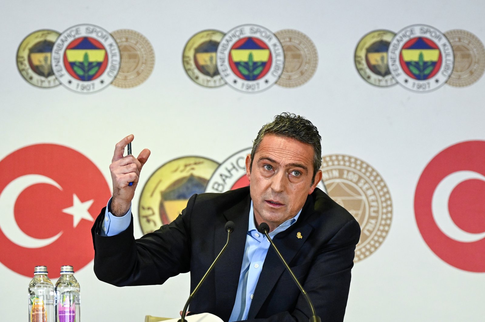 Fenerbahçe club President Ali Koç issues statements related to the latest developments at the press conference, Istanbul, Türkiye, Dec. 30 2022. (AA Photo)