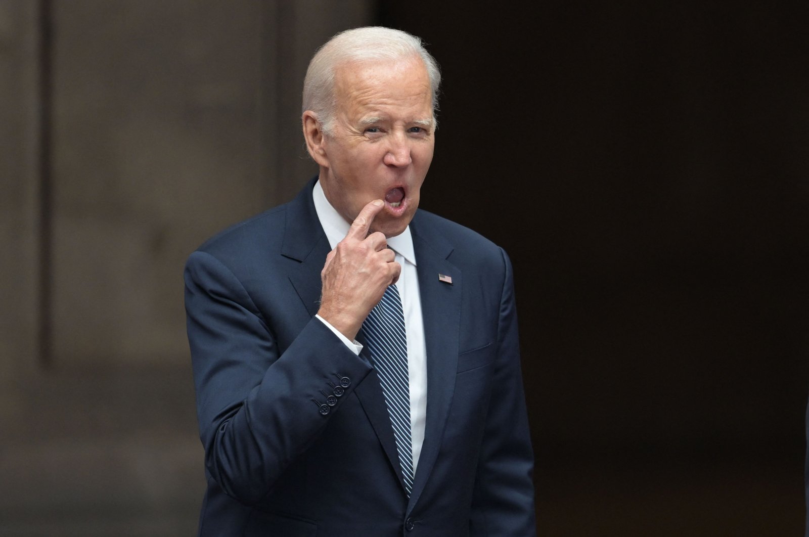 U.S. President Joe Biden gestures during a welcome ceremony at Palacio Nacional in Mexico City, Mexico, Jan. 9, 2023. (AFP Photo)