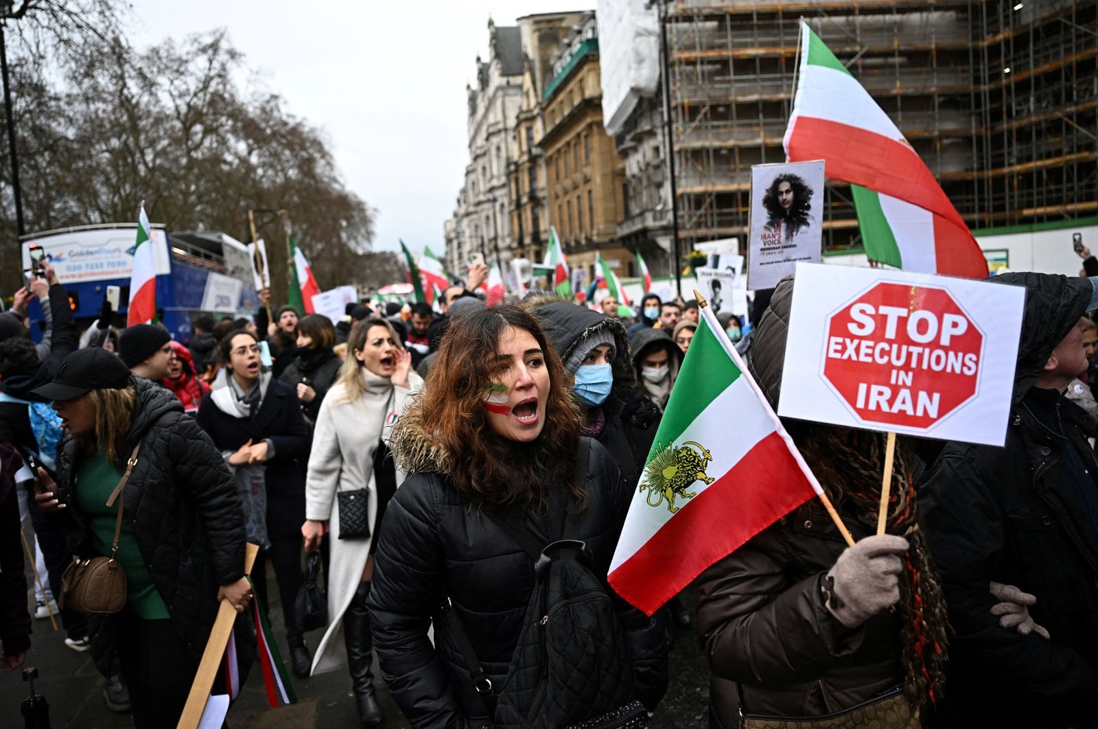 Demonstrators take part in the Iran solidarity rally in London, U.K., Jan. 8, 2023. (Reuters Photo)