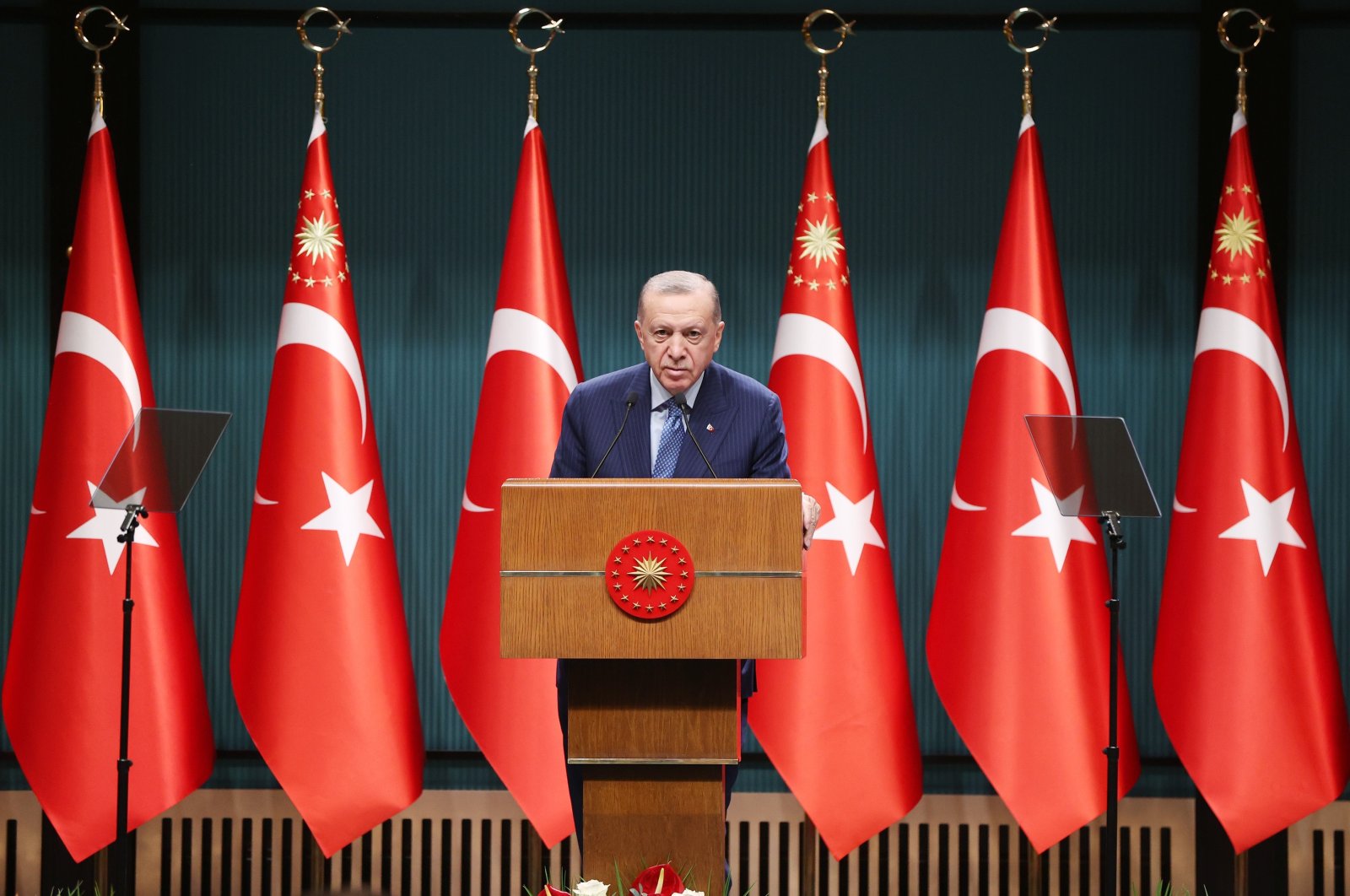 President Recep Tayyip Erdoğan speaks at a news conference in Ankara, Jan. 9, 2022. (IHA Photo)