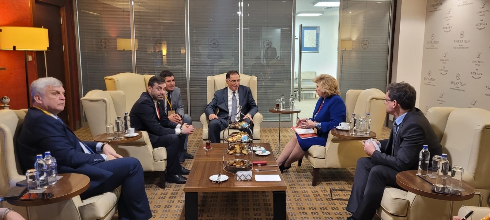 Türkiye’s Chief Ombudsman Şeref Malkoç hosts Russia&#039;s human rights ombudsman Tatiana Moskalkova and her Ukrainian counterpart Dmytro Lubinets at a meeting in capital Ankara, Jan. 10, 2023. (IHA Photo)
