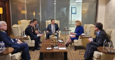 Türkiye’s Chief Ombudsman Şeref Malkoç hosts Russia's human rights ombudsman Tatiana Moskalkova and her Ukrainian counterpart Dmytro Lubinets at a meeting in capital Ankara, Jan. 10, 2023. (IHA Photo)