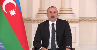 Azerbaijani President Ilham Aliyev speaks at a TV interview in Baku, Azerbaijan, Jan. 10, 2023. (IHA Photo)