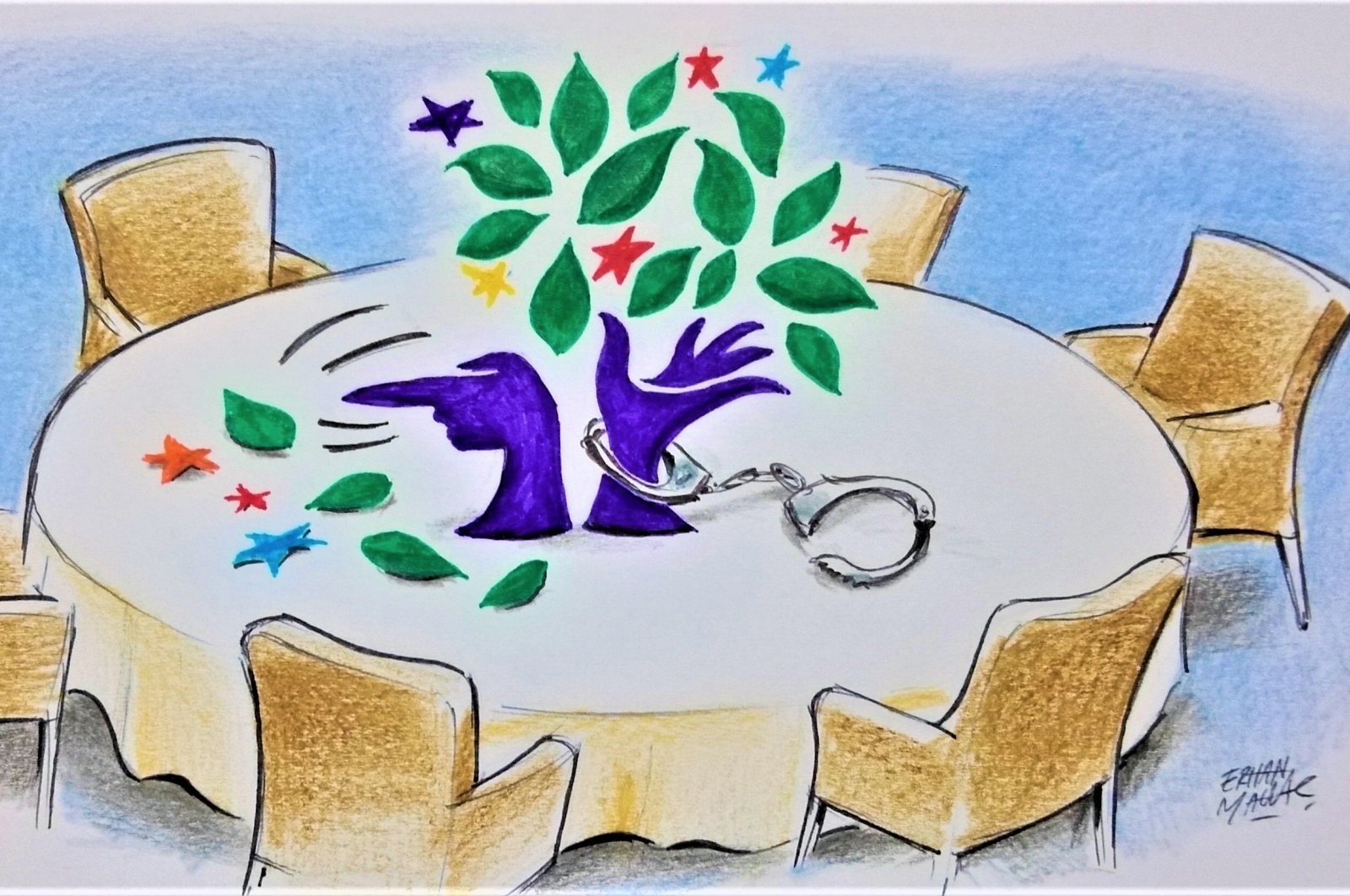 The Peoples’ Democratic Party (HDP) has long been reminding the opposition bloc of its contributions to the 2019 municipal election campaign to demand “public and transparent talks.” (Illustration by Erhan Yalvaç)