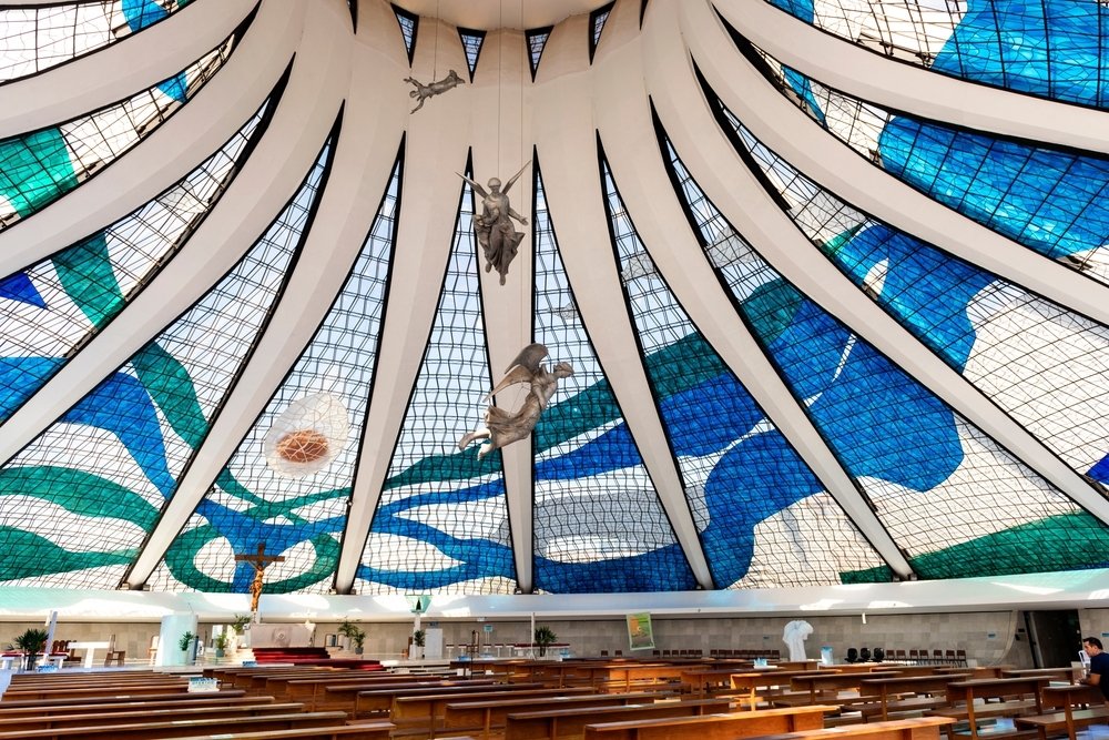 The Metropolitan Cathedral of Brasilia, architecture designed by Oscar Niemeyer, Brasilia, Brazil, March 29, 2022. (Shutterstock Photo)
