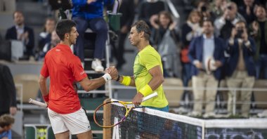 Spain&#039;s Rafael Nadal congratulated by Serbia&#039;s Novak Djokovic on Court Philippe Chatrier during the singles Quarter Final match at the 2022 French Open Tennis Tournament at Roland Garros, Paris, France, May 31 2022. (Getty Images Photo)