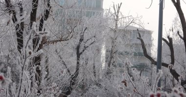 The Göle district of Ardahan witnesses temperatures as low as minus 24 degrees Celsius, Jan. 12, 2023. (IHA Photo)