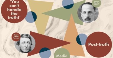 This illustration by Daily Sabah&#039;s Büşra Öztürk shows Henry David Thoreau (L) and Rainer Maria Rilke (R) with words contrary to their thoughts on the concept of truth.
