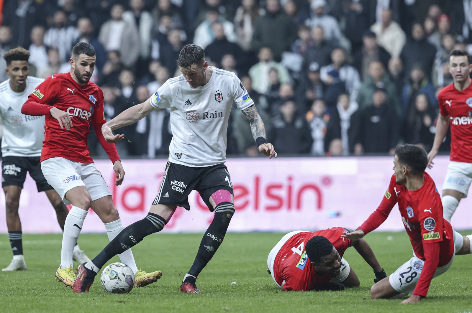 Beşiktaş&#039;s Wout Weghorst (L2) in action against Kasımpaşa players during a Süper Lig match at Vodafone Park, Istanbul, Türkiye, Jan. 7, 2023 (AA Photo)