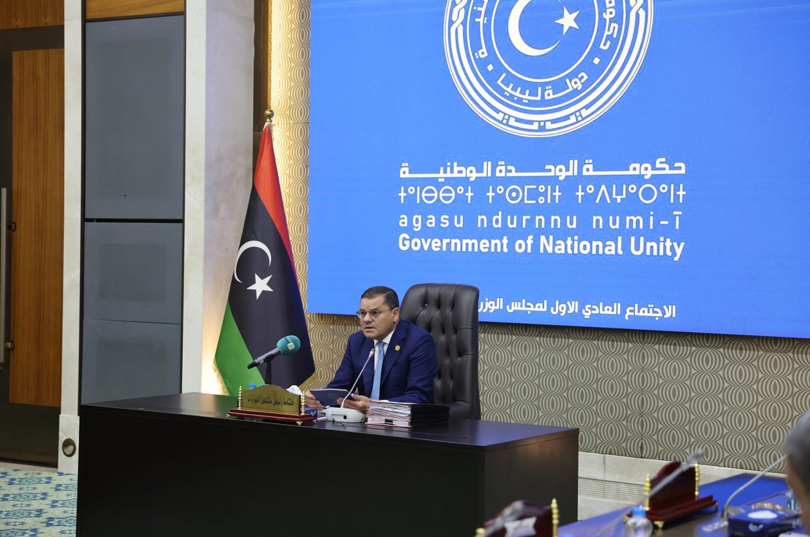 Libyan Prime Minister Abdul Hamid Dbeibah is speaking at a cabinet meeting in the capital Tripoli, Libya, Jan.2, 2023 (AA Photo)