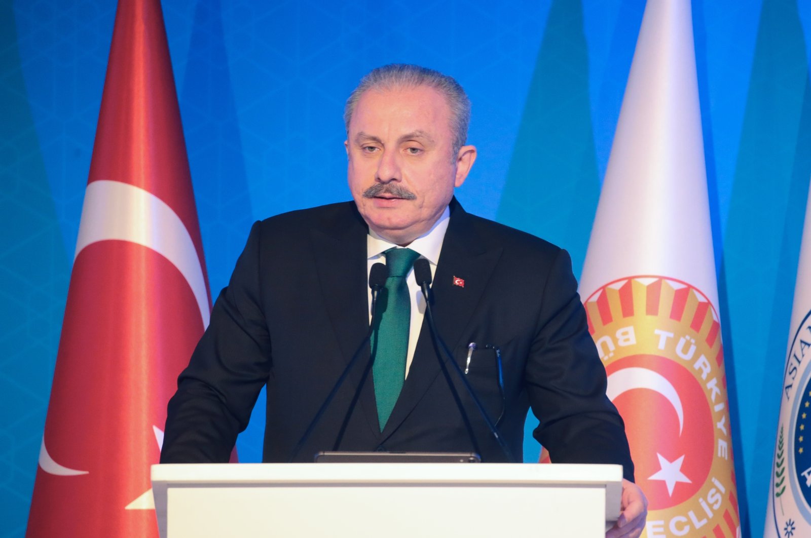 Parliament Speaker Mustafa Şentop speaks at a conference in Ankara, Jan. 9, 2022. (AA File Photo)