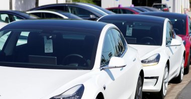 A new Tesla Model 3 is shown at a delivery center on the last day of the company's third quarter, in San Diego, California, U.S., Sept. 30, 2019. (Reuters Photo)