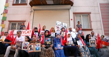 The Diyarbakır mothers held a press conference in front of the Peoples' Democratic Party's (HDP) office for the return of their children in Diyarbakır, Türkiye, Aug. 24, 2022. (AA Photo)