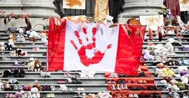 A memorial for the morning of the First Nation Kids at the Art Gallery Downtown Vancouver, British Columbia, Canada, Aug. 28, 2021. (Shutterstock Photo)
