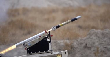 A Roketsan-developed laser-guided missile system Mete is fired from an unmanned land vehicle at an undisclosed location in Türkiye, Jan. 8, 2023. (AA Photo)

