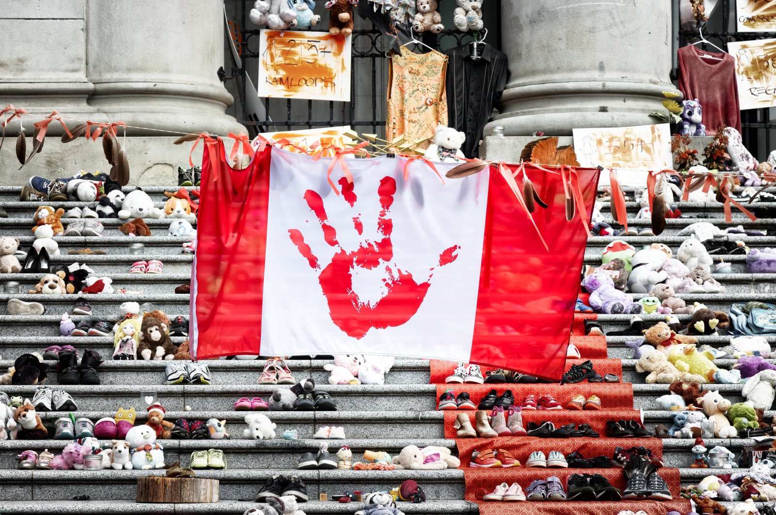 A memorial for the morning of the First Nation Kids at the Art Gallery Downtown Vancouver, British Columbia, Canada, Aug. 28, 2021. (Shutterstock Photo)