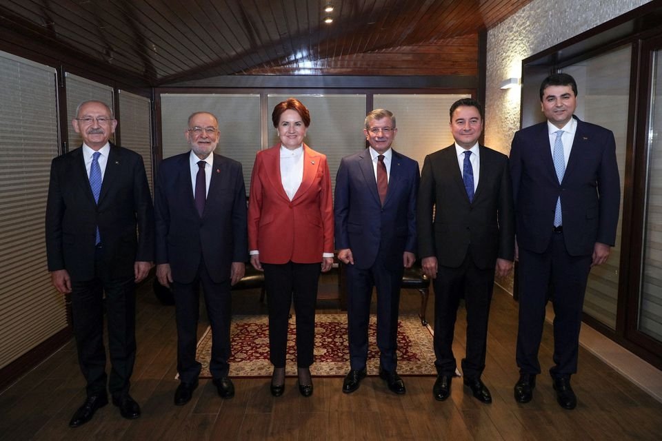 Heads of the six opposition parties making up the "table for six" hold talks in the capital Ankara, Türkiye, Feb. 12, 2022. (Reuters Photo)