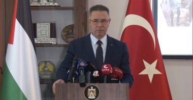 Palestinian Ambassador to Ankara Faed Mustafa at a press briefing centered on the theme of “2023: Year of challenges the State of Palestine faces under Israel’s far-right government” in Türkiye's capital Ankara, Jan. 16, 2023. (IHA Photo)