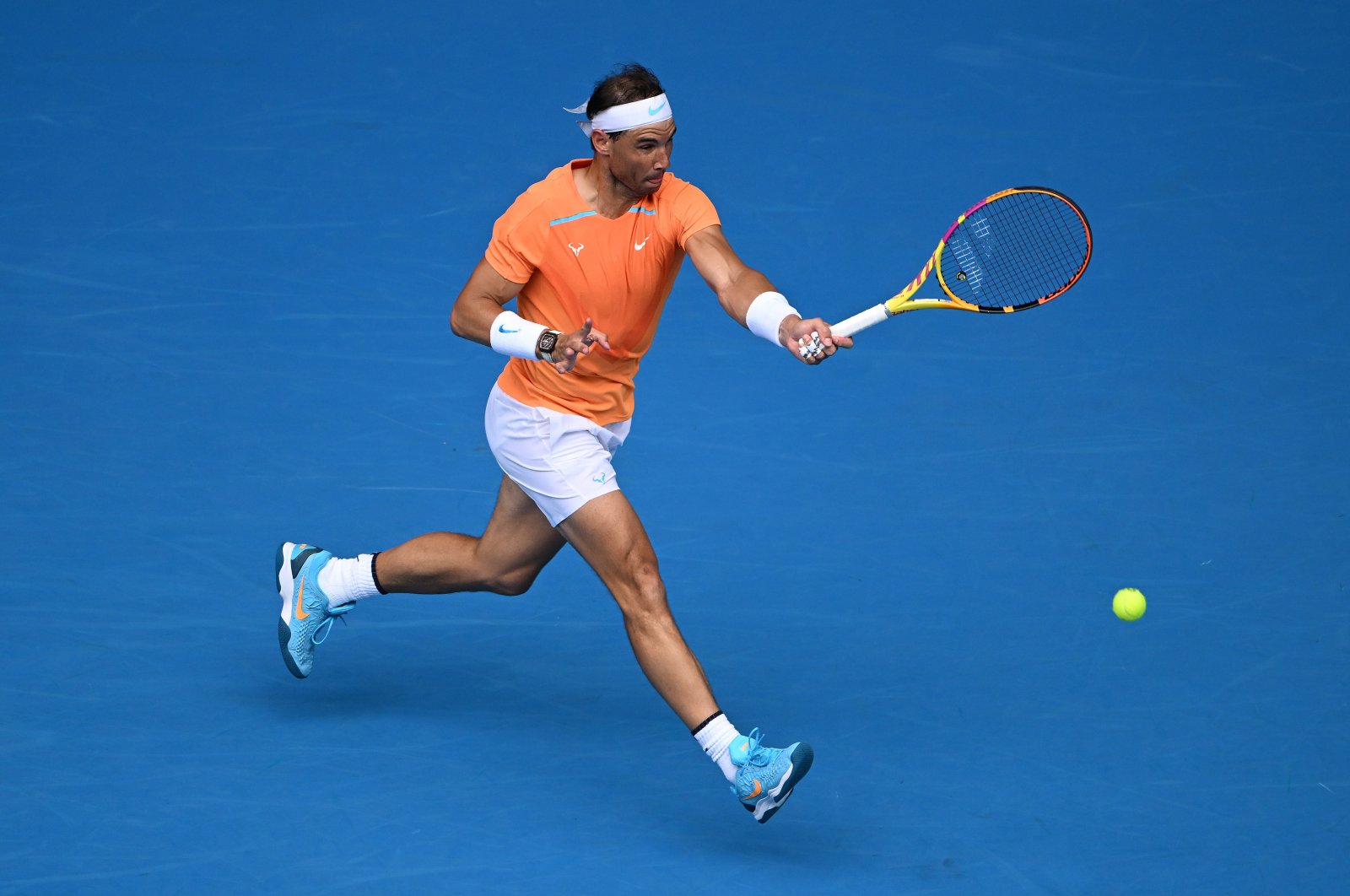Spain&#039;s Rafael Nadal plays a forehand in their round one singles match against Great Britain&#039;s Jack Draper during Day One of the 2023 Australian Open at Melbourne Park, Melbourne, Australia, Jan. 16, 2023. (Getty Images Photo)