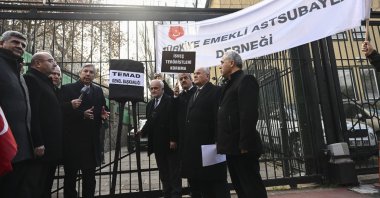 People stage a protest against a PKK demonstration, outside the Swedish Embassy in the capital Ankara, Türkiye, Jan. 16, 2023. (AA Photo)