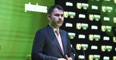 Environment, Urbanization and Climate Change Minister Murat Kurum during a speech at the &quot;Sustainable Century Summit and Award Ceremony&quot; held at Turkuvaz Media Center, Istanbul, Türkiye, Jan. 13, 2023. (AA Photo)