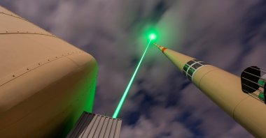 The Laser Lightning Rod, an experimental lighting protection device that diverts the path of lightning bolts using a high-power laser, at the top of Mount Santis, Switzerland, Jan. 16, 2023. (Reuters Photo)