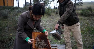 Dr. Meral Kekecoglu (L) during her interview with Anadolu Agency (AA), Düzce, Türkiye, Jan. 17, 2023. (AA Photo)