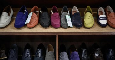 Loafers (top) of French shoemaker Weston displayed at the company&#039;s factory in Limoges, France, Jan. 10, 2023. (AFP Photo)