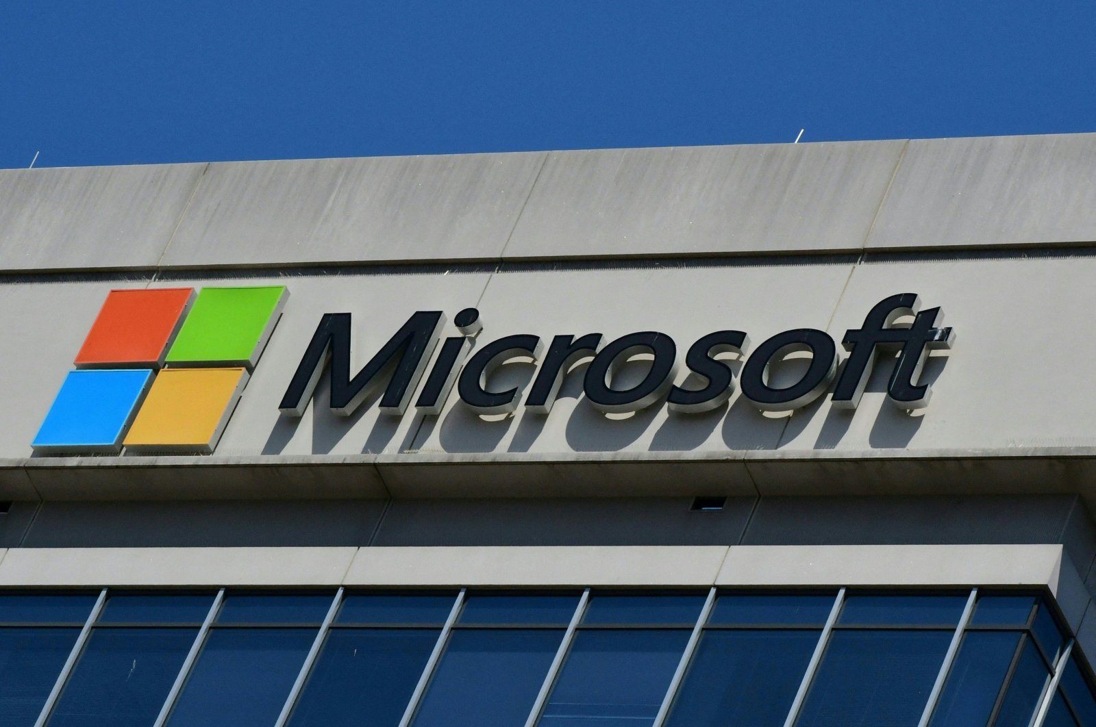 A Microsoft logo adorns a building in Chevy Chase, Maryland, U.S., May 19, 2021. (AFP Photo)