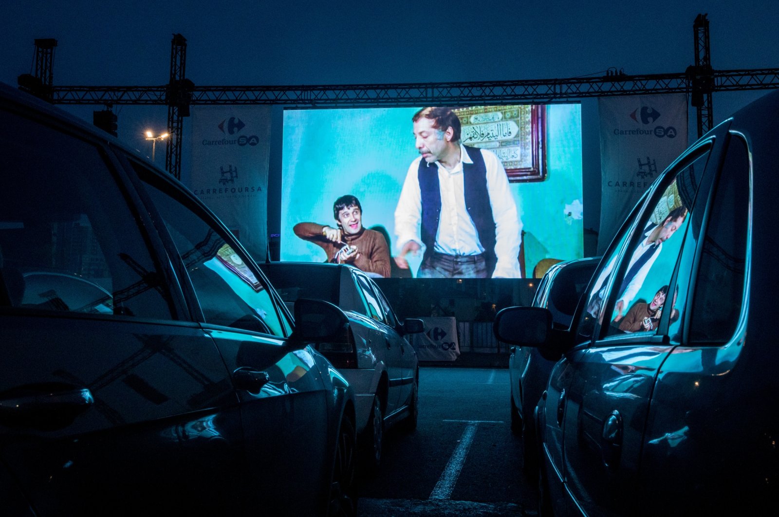 A temporary drive-in movie theater, Istanbul, Türkiye. (Getty Images Photo)