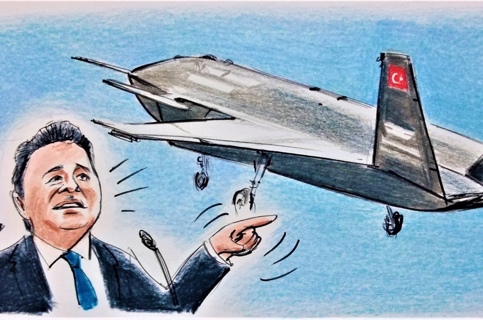The Democracy and Progress Party (DEVA) Chiar Ali Babacan seems to try and target the government’s sources of good news: national defense, energy and technology. (Erhan Yalvaç Illustration)
