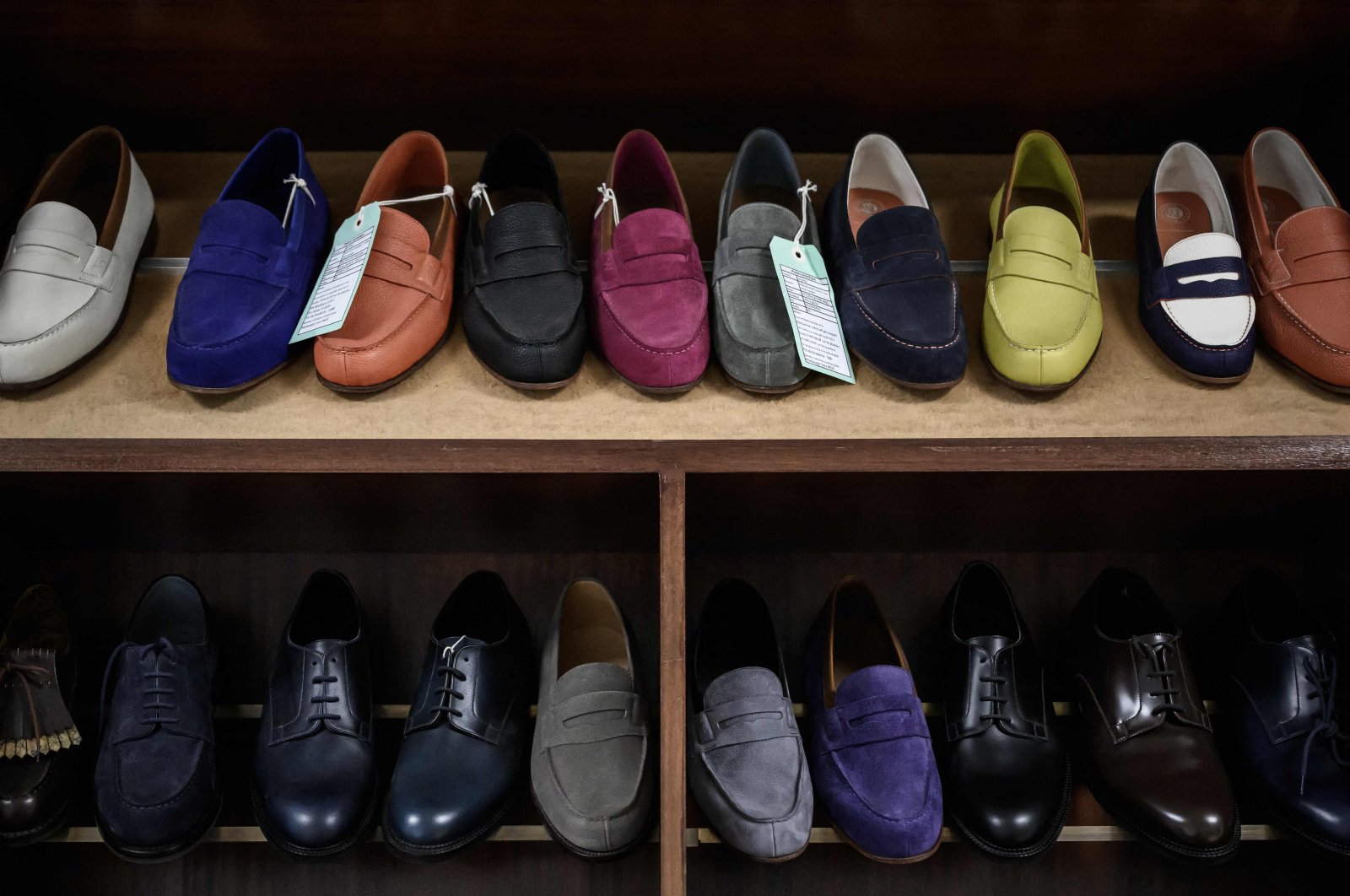 Loafers (top) of French shoemaker Weston displayed at the company&#039;s factory in Limoges, France, Jan. 10, 2023. (AFP Photo)