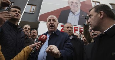 Victory Party Chair Ümit Özdağ speaks to reporters, in the capital Ankara, Türkiye, May 6, 2022. (AP Photo)
