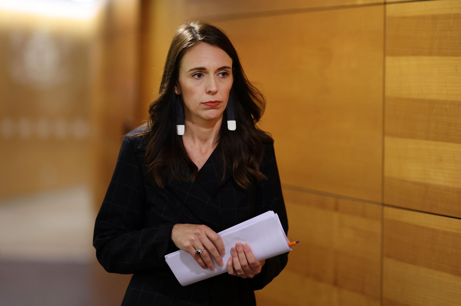 Prime Minister Jacinda Ardern arrives for a press conference in Wellington, New Zealand, Nov. 30, 2020. (AFP Photo)