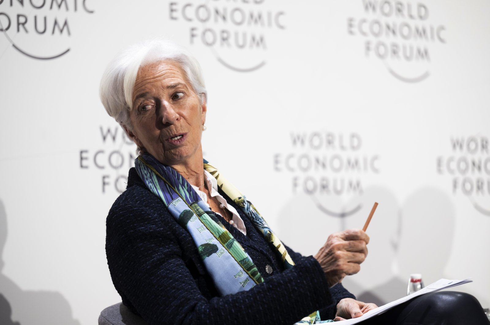 ECB Head Christine Lagarde speaks during the 53rd annual meeting of the World Economic Forum in Davos, Switzerland, Jan. 19, 2023. (EPA Photo)