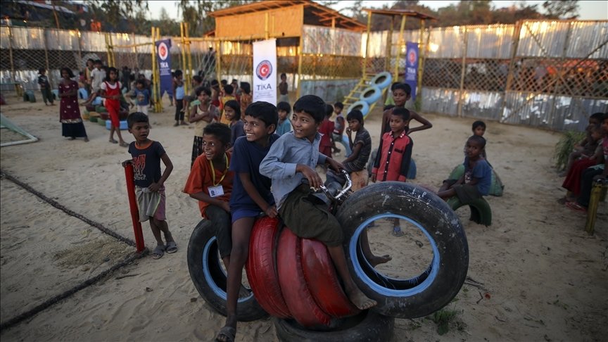 Rohingya children play at a park inaugurated by the Turkish Cooperation and Coordination Agency (TIKA) in Cox&#039;s Bazar, Bangladesh, Jan. 19, 2023. (AA Photo)
